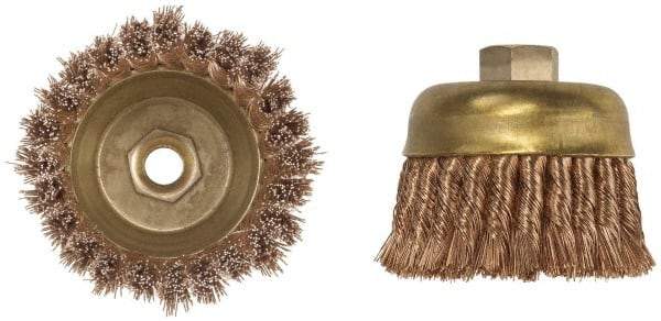 Ampco - 3" Diam, 5/8-11 Threaded Arbor, Bronze Phosphorus Fill Cup Brush - 0.02 Wire Diam, 3/4" Trim Length, 12,500 Max RPM - Americas Industrial Supply