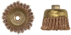 Ampco - 4" Diam, 5/8-11 Threaded Arbor, Bronze Phosphorus Fill Cup Brush - 0.02 Wire Diam, 1-1/2" Trim Length, 7,000 Max RPM - Americas Industrial Supply