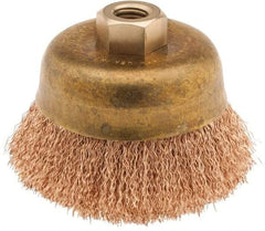 Ampco - 4" Diam, 5/8-11 Threaded Arbor, Bronze Phosphorus Fill Cup Brush - 0.014 Wire Diam, 1-1/2" Trim Length, 8,000 Max RPM - Americas Industrial Supply