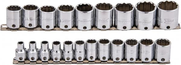 Proto - 21 Piece 3/8" Drive Socket Set - 12 Points, 6mm to 26mm Range, Metric Measurement Standard - Americas Industrial Supply
