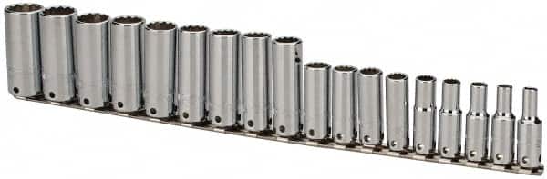 Proto - 18 Piece 3/8" Drive Tethered Deep Socket Set - 12 Points, 6 to 23mm, Metric Measurement Standard - Americas Industrial Supply