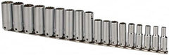 Proto - 18 Piece 3/8" Drive Tethered Deep Socket Set - 12 Points, 6 to 23mm, Metric Measurement Standard - Americas Industrial Supply