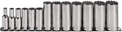 Proto - 13 Piece 3/8" Drive Deep Well Socket Set - 12 Points, 1/4" to 1" Range, Inch Measurement Standard - Americas Industrial Supply