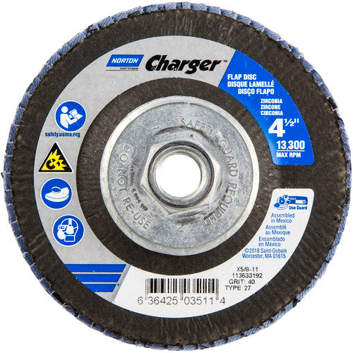 ‎4-1/2″ × 1/4″ × 5/8″ Charger R822 Flap Disc Type 27 Flat 40 Grit - Americas Industrial Supply