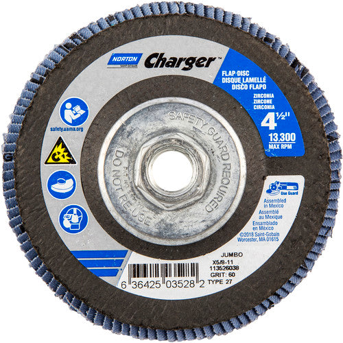 ‎4-1/2″ × 1/4″ × 5/8″ Jumbo Charger R822 Flap Disc Type 27 Jumbo 60 Grit - Americas Industrial Supply