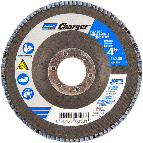 ‎4-1/2″ × 1/4″ × 7/8″ Jumbo Charger R822 Flap Disc Type 27 Jumbo 40 Grit - Americas Industrial Supply