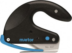 Martor USA - Fixed Safety Cutter - 1-11/16" Carbon Steel Blade, Black & Blue Polycarbonate Handle, 1 Blade Included - Americas Industrial Supply