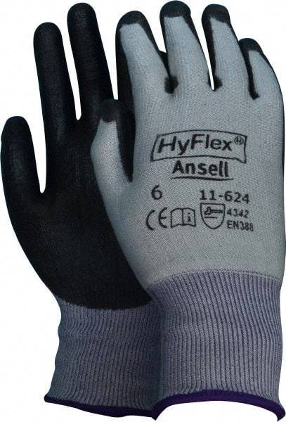 Ansell - Size XS (6), ANSI Cut Lvl 2, Abrasion Lvl 5, Polyurethane Coated Cut Resistant Gloves - Palm & Fingers Coated, Dyneema/Lycra Lining, Knit Wrist, White/Black, Paired - Americas Industrial Supply