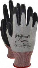 Ansell - Size S (7), ANSI Cut Lvl 2, Abrasion Lvl 5, Polyurethane Coated Cut Resistant Gloves - Palm & Fingers Coated, Dyneema/Lycra Lining, Knit Wrist, White/Black, Paired - Americas Industrial Supply