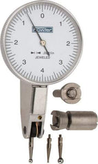 Fowler - 0.008 Inch Range, 0.0001 Inch Dial Graduation, Horizontal Dial Test Indicator - 1-1/2 Inch White Dial, 0-4-0 Dial Reading - Americas Industrial Supply