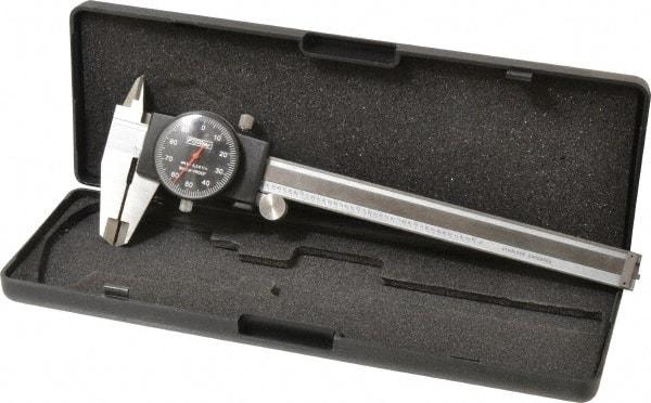 Fowler - 0" to 6" Range, 0.001" Graduation, 0.1" per Revolution, Dial Caliper - Black Face, 1.6" Jaw Length, Accurate to 0.0010" - Americas Industrial Supply