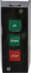 Value Collection - 3 Operator, Pushbutton Control Station - Up-Down-Stop (Legend), Momentary Switch, NO/NC Contact, NEMA 1 - Americas Industrial Supply