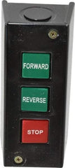 Value Collection - 3 Operator, Pushbutton Control Station - Forward-Reverse-Stop (Legend), Momentary Switch, NO/NC Contact, NEMA 1 - Americas Industrial Supply