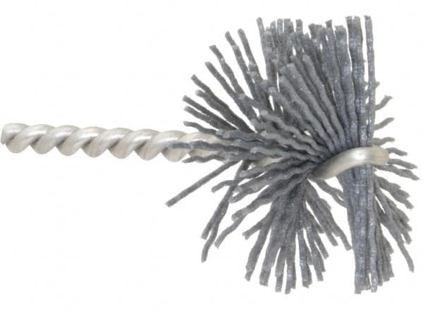 Made in USA - 2" Diam Helical Nylon Tube Brush - 0.04" Filament Diam, 1" Brush Length, 3-1/2" OAL, 1/4" Diam Stainless Steel Shank - Americas Industrial Supply