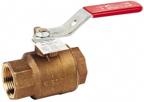 NIBCO - 3/4" Pipe, Full Port, Bronze Standard Ball Valve - 2 Piece, Inline - One Way Flow, FNPT x FNPT Ends, Horizontal Chain Lever Handle, 600 WOG, 150 WSP - Americas Industrial Supply