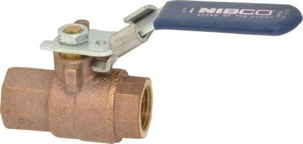 NIBCO - 1/2" Pipe, Full Port, Bronze Standard Ball Valve - 2 Piece, Inline - One Way Flow, FNPT x FNPT Ends, Locking Lever Handle, 600 WOG, 150 WSP - Americas Industrial Supply