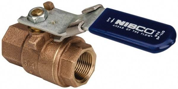 NIBCO - 3/4" Pipe, Full Port, Bronze Standard Ball Valve - 2 Piece, Inline - One Way Flow, FNPT x FNPT Ends, Locking Lever Handle, 600 WOG, 150 WSP - Americas Industrial Supply