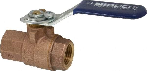 NIBCO - 1/2" Pipe, Full Port, Bronze Standard Ball Valve - 2 Piece, Inline - One Way Flow, FNPT x FNPT Ends, Lever with Memory Stop Handle, 600 WOG, 150 WSP - Americas Industrial Supply