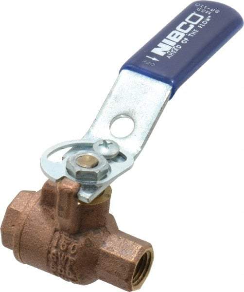 NIBCO - 1/4" Pipe, Full Port, Bronze Standard Ball Valve - 2 Piece, Inline - One Way Flow, FNPT x FNPT Ends, Lever with Memory Stop Handle, 600 WOG, 150 WSP - Americas Industrial Supply