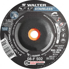 WALTER Surface Technologies - 30 Grit, 5" Wheel Diam, 1/8" Wheel Thickness, Type 27 Depressed Center Wheel - Aluminum Oxide, Resinoid Bond, 12,200 Max RPM - Americas Industrial Supply