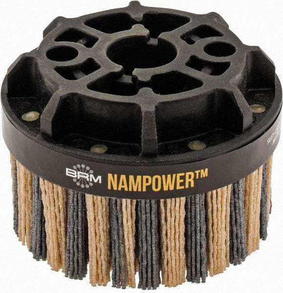 Brush Research Mfg. - 4" 80 Grit Ceramic/Silicon Carbide Tapered Disc Brush - Coarse Grade, CNC Adapter Connector, 0.71" Trim Length, 7/8" Arbor Hole - Americas Industrial Supply