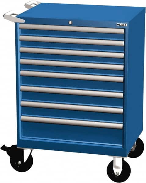 LISTA - 8 Drawer 165 Lb Capacity Steel Tool Roller Cabinet - 28-1/4" Wide x 41-1/2" High x 22-1/2" Deep, Roller Bearing Drawer Slides, Blue - Americas Industrial Supply