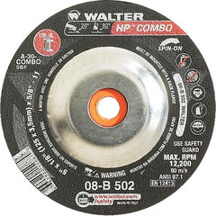 WALTER Surface Technologies - 30 Grit, 5" Wheel Diam, 1/8" Wheel Thickness, Type 27 Depressed Center Wheel - Aluminum Oxide, Resinoid Bond, 12,200 Max RPM - Americas Industrial Supply