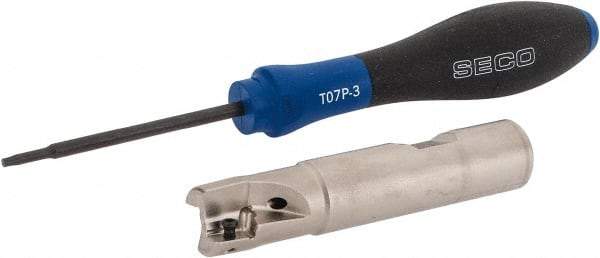 Seco - 5/8" Cut Diam, 0.354" Max Depth of Cut, 5/8" Shank Diam, 3.252" OAL, Indexable Square Shoulder End Mill - XO.X 10T3.. Inserts, Weldon Shank, 90° Lead Angle, Through Coolant, Series Turbo 10 - Americas Industrial Supply