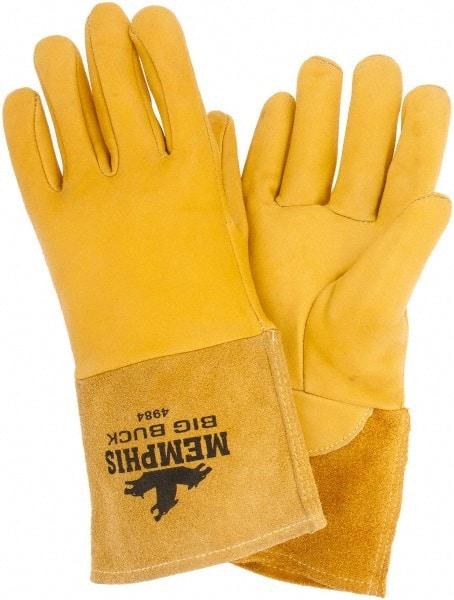MCR Safety - Size L Unlined Goatskin Welding Glove - 9" OAL, Gauntlet Cuff, Wing Thumb, For MIG/TIG - Americas Industrial Supply