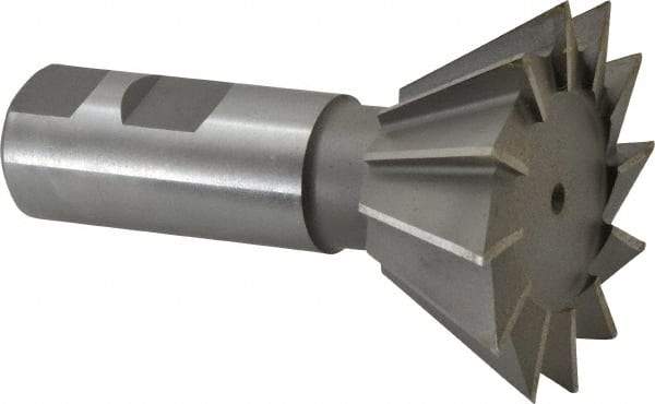 Made in USA - 2-1/2" Diam x 1-1/8" Width of Cut, 60° Included Angle, Cobalt Dovetail Cutter - 1" Shank Diam, 2-5/8" Shank Length, 3-3/4" Overall Length, Weldon Flat, Uncoated - Americas Industrial Supply