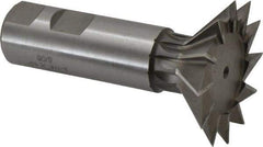 Made in USA - 2-1/4" Diam x 11/16" Width of Cut, 45° Included Angle, Cobalt Dovetail Cutter - 1" Shank Diam, 3-1/16" Shank Length, 3-3/4" Overall Length, Weldon Flat, Uncoated - Americas Industrial Supply