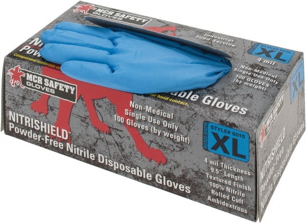 MCR Safety - Size XL, 4 mil, Industrial Grade, Powder Free Nitrile Disposable Gloves - Americas Industrial Supply