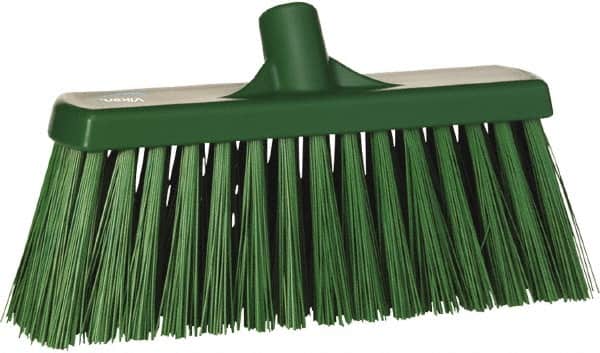 Vikan - 12" Heavy Duty Synthetic Push Broom - 2" Bristle Length, Plastic Block, European Threaded Handle Connection - Americas Industrial Supply