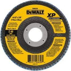 DeWALT - 40 Grit, 4-1/2" Disc Diam, 7/8" Center Hole, Type 27 Zirconia Alumina Flap Disc - 13,300 Max RPM, Cloth Backing, Arbor Attaching System, Coated - Americas Industrial Supply