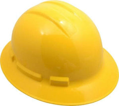PRO-SAFE - ANSI Type I, Class E & G Rated, 6-Point, Ratchet Adjustment Hard Hat - Size 6-1/2 to 8, Yellow, Full Brim - Americas Industrial Supply