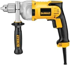 DeWALT - 1/2" Keyed Chuck, 1,200 RPM, Pistol Grip Handle Electric Drill - 10.5 Amps, 115 Volts, Reversible, Includes 360° Locking Side Handle with Soft Grip & Chuck Key with Holder - Americas Industrial Supply