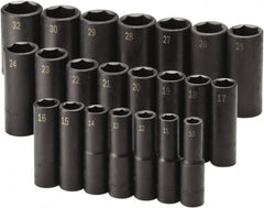 SK - 22 Piece 1/2" Drive Black Finish Deep Well Impact Socket Set - 6 Points, 10mm to 32mm Range, Metric Measurement Standard - Americas Industrial Supply