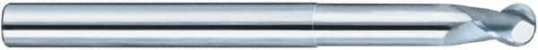 SGS - 1/2" Diam, 5/8" LOC, 2 Flute Solid Carbide Ball End Mill - TiB2 Finish, Single End, 6" OAL, 1/2" Shank Diam, Spiral Flute - Americas Industrial Supply