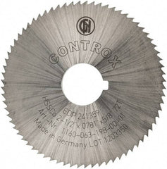 Controx - 2-1/2" Diam x 0.0781" Blade Thickness x 5/8" Arbor Hole Diam, 72 Tooth Slitting and Slotting Saw - Arbor Connection, Right Hand, Uncoated, Cobalt, Concave Ground, Contains Keyway - Americas Industrial Supply