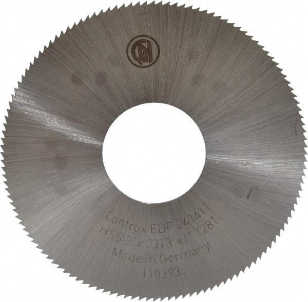 Controx - 3" Diam x 0.0313" Blade Thickness x 1" Arbor Hole Diam, 128 Tooth Slitting & Slotting Saw - Arbor Connection, Right Hand, Uncoated, M2 High Speed Steel, Concave Ground - Americas Industrial Supply