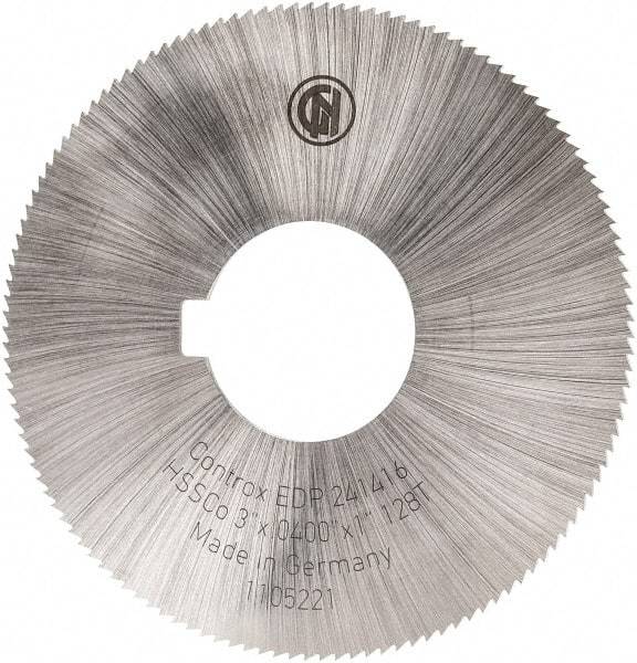 Controx - 3" Diam x 0.04" Blade Thickness x 1" Arbor Hole Diam, 128 Tooth Slitting and Slotting Saw - Arbor Connection, Right Hand, Uncoated, Cobalt, Concave Ground, Contains Keyway - Americas Industrial Supply