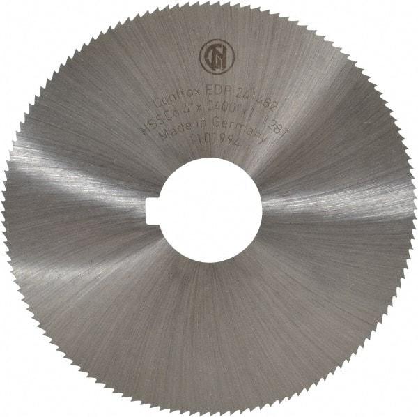 Controx - 4" Diam x 0.04" Blade Thickness x 1" Arbor Hole Diam, 128 Tooth Slitting and Slotting Saw - Arbor Connection, Right Hand, Uncoated, Cobalt, Concave Ground, Contains Keyway - Americas Industrial Supply