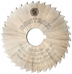 Controx - 2-1/2" Diam x 0.0938" Blade Thickness x 5/8" Arbor Hole Diam, 36 Tooth Slitting and Slotting Saw - Arbor Connection, Right Hand, Uncoated, Cobalt, 15° Rake, Concave Ground, Contains Keyway - Americas Industrial Supply