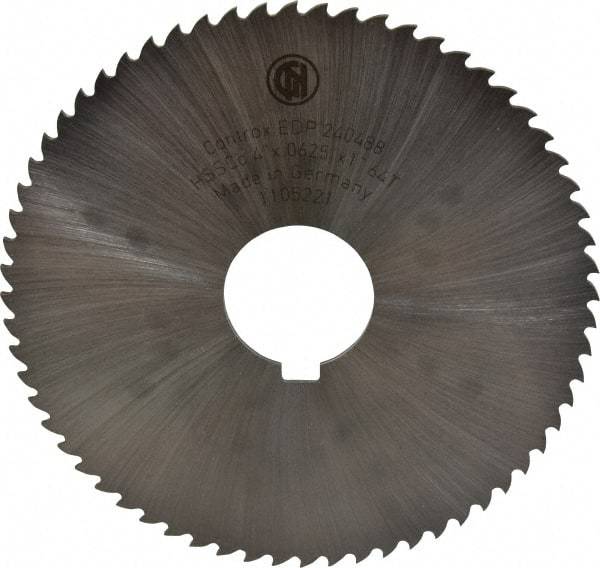 Controx - 4" Diam x 1/16" Blade Thickness x 1" Arbor Hole Diam, 64 Tooth Slitting and Slotting Saw - Arbor Connection, Right Hand, Uncoated, Cobalt, 15° Rake, Concave Ground, Contains Keyway - Americas Industrial Supply
