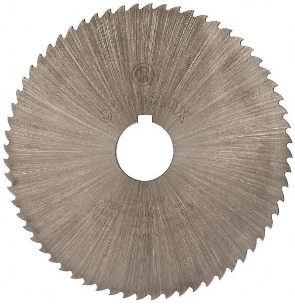 Controx - 5" Diam x 0.0781" Blade Thickness x 1" Arbor Hole Diam, 64 Tooth Slitting and Slotting Saw - Arbor Connection, Right Hand, Uncoated, Cobalt, 15° Rake, Concave Ground, Contains Keyway - Americas Industrial Supply