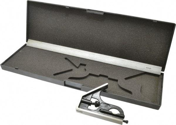 SPI - 2 Piece, 18" Combination Square Set - 1/100, 1/32, 1/50 & 1/64" (16R) Graduation, Hardened Steel Blade, Hardened Steel Square Head - Americas Industrial Supply