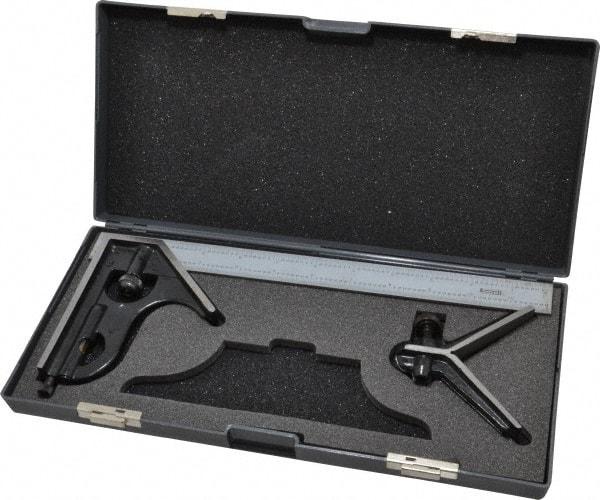 SPI - 3 Piece, 12" Combination Square Set - 1/16, 1/32, 1/64 & 1/8" (4R) Graduation, Hardened Steel Blade, Hardened Steel Center & Square Head - Americas Industrial Supply