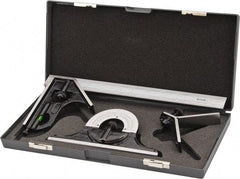 SPI - 4 Piece, 12" Combination Square Set - 1/100, 1/32, 1/50 & 1/64" (16R) Graduation, Hardened Steel Blade, Hardened Steel Center, Protractor & Square Head - Americas Industrial Supply