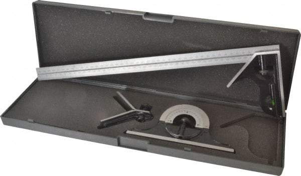 SPI - 4 Piece, 18" Combination Square Set - 1/32 & 1/64" (English/Metric) Graduation, Hardened Steel Blade, Hardened Steel Center, Protractor & Square Head - Americas Industrial Supply