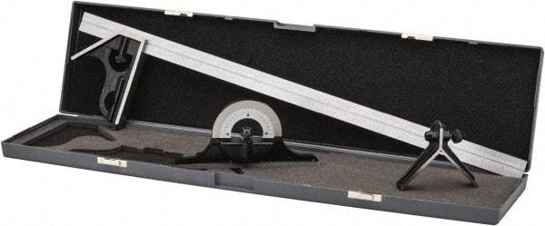 SPI - 4 Piece, 24" Combination Square Set - 1/16, 1/32, 1/64 & 1/8" (4R) Graduation, Hardened Steel Blade, Hardened Steel Center, Protractor & Square Head - Americas Industrial Supply